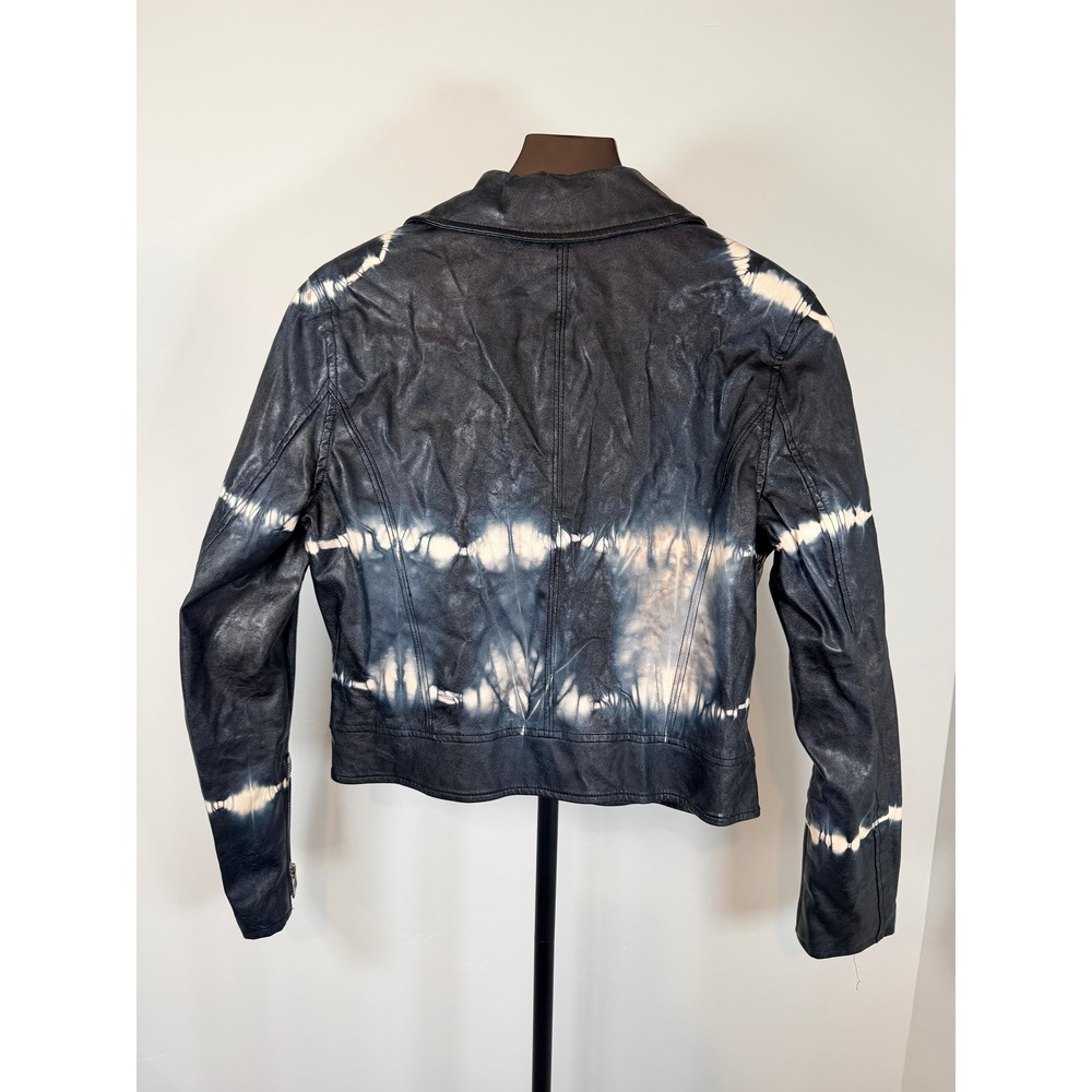 BlankNYC Tie Dye Vegan Leather Moto Jacket Blue White Small 46PY5272